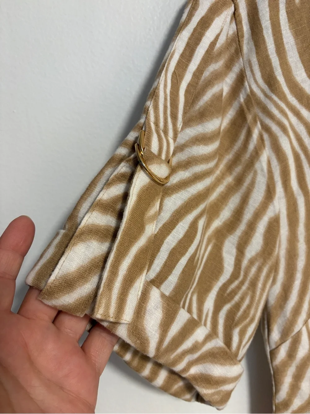 Linen blend, Michael Coles NWT Cropped Oversized Zebra Print Linen Blend Shirt S